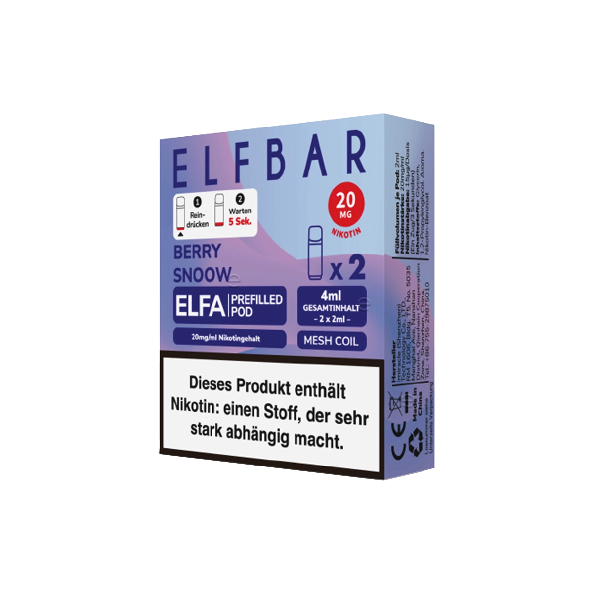ELFBAR ELFA CP PODS - BLUEBERRY SNOW 20MG NIKOTIN 2ER PACK (10 STÜCK)