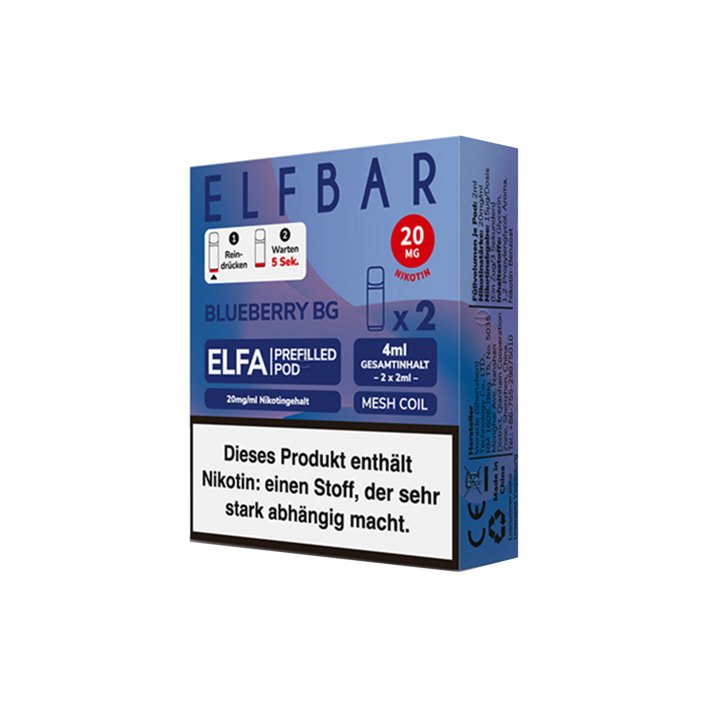ELFBAR ELFA CP PODS - BLUEBERRY BG 20MG NIKOTIN 2ER PACK (10 STÜCK)