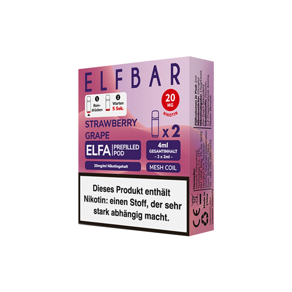 ELFBAR ELFA CP PODS - STRAWBERRY GRAPE 20MG NIKOTIN 2ER PACK (10 STÜCK)